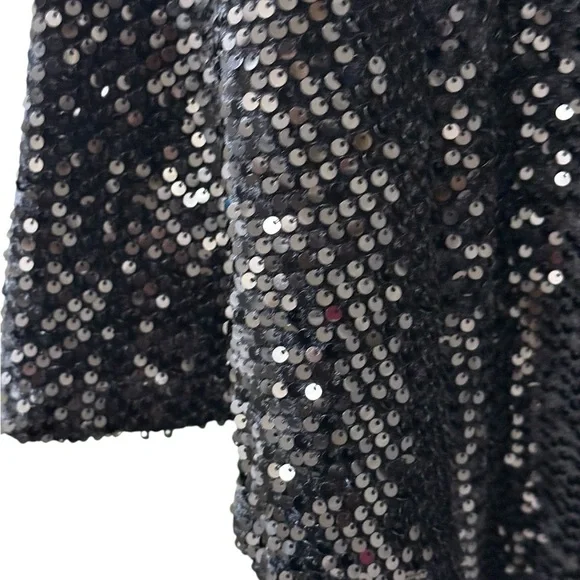 Chico’s Size 3 16/18 Black Sequined Bell sleeves Mid Length Cocktail Dress - Picture 3 of 10